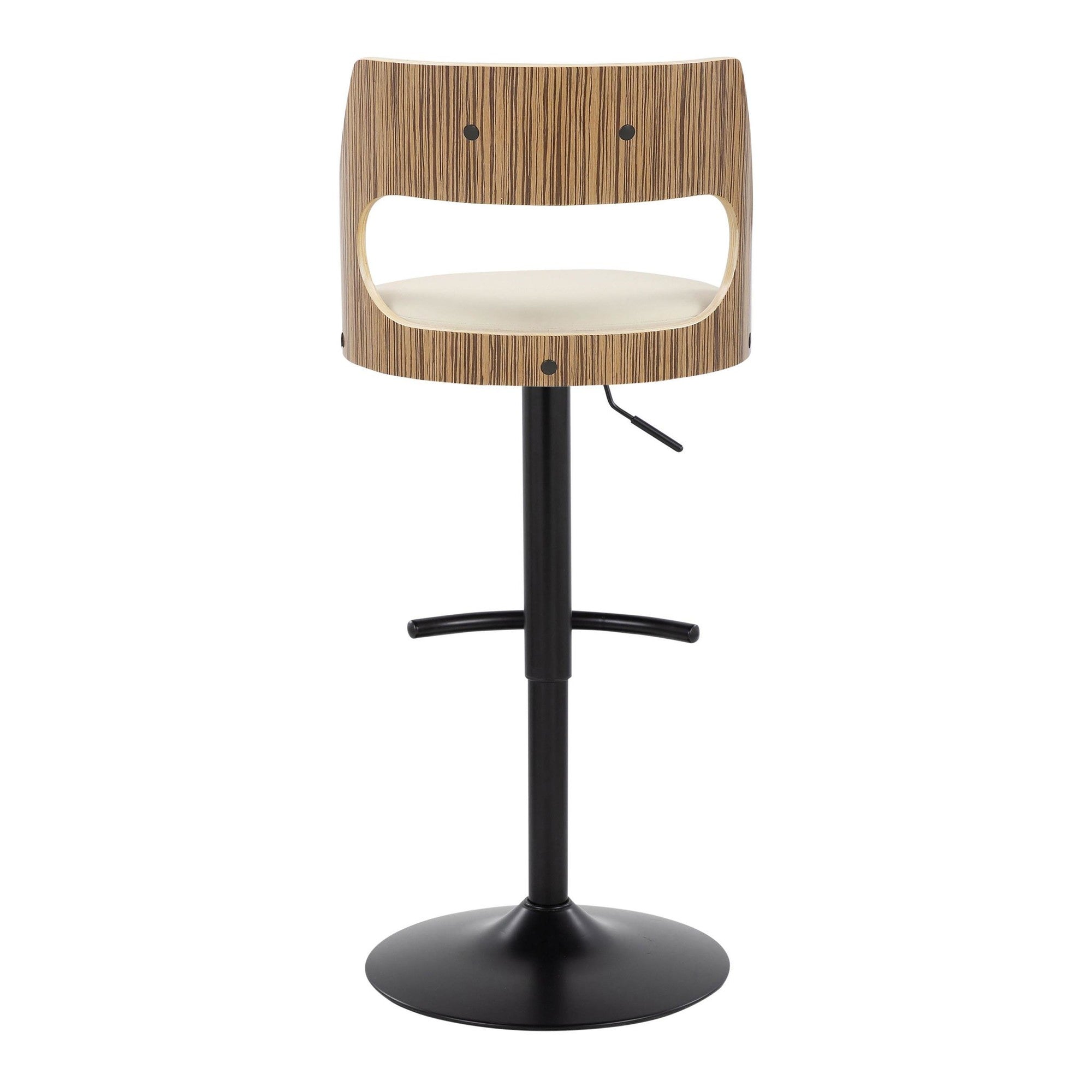 Cecina Adjustable Barstool - Set of 2 - Black Metal, Zebra Wood, Cream PU