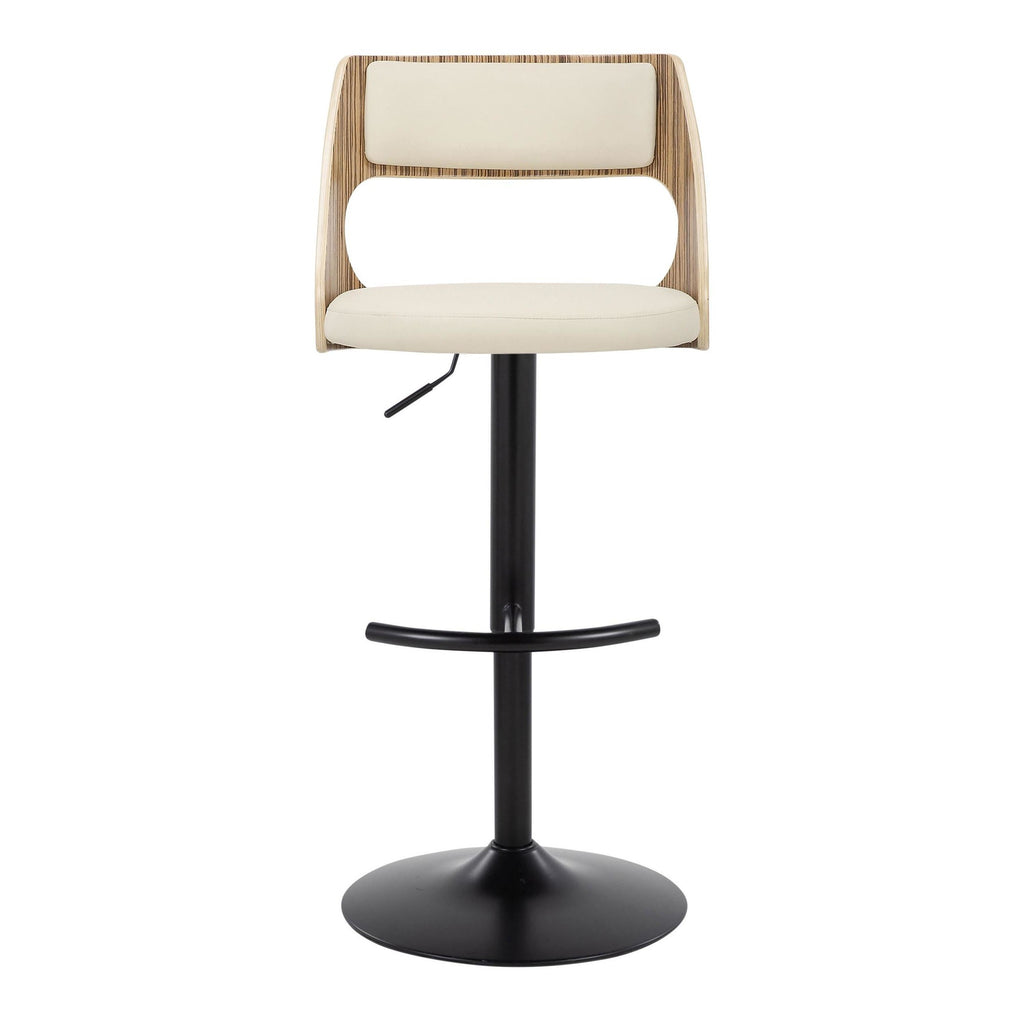 Cecina Adjustable Barstool - Set of 2 - Black Metal, Zebra Wood, Cream PU