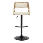Cecina Adjustable Barstool - Set of 2 - Black Metal, Zebra Wood, Cream PU