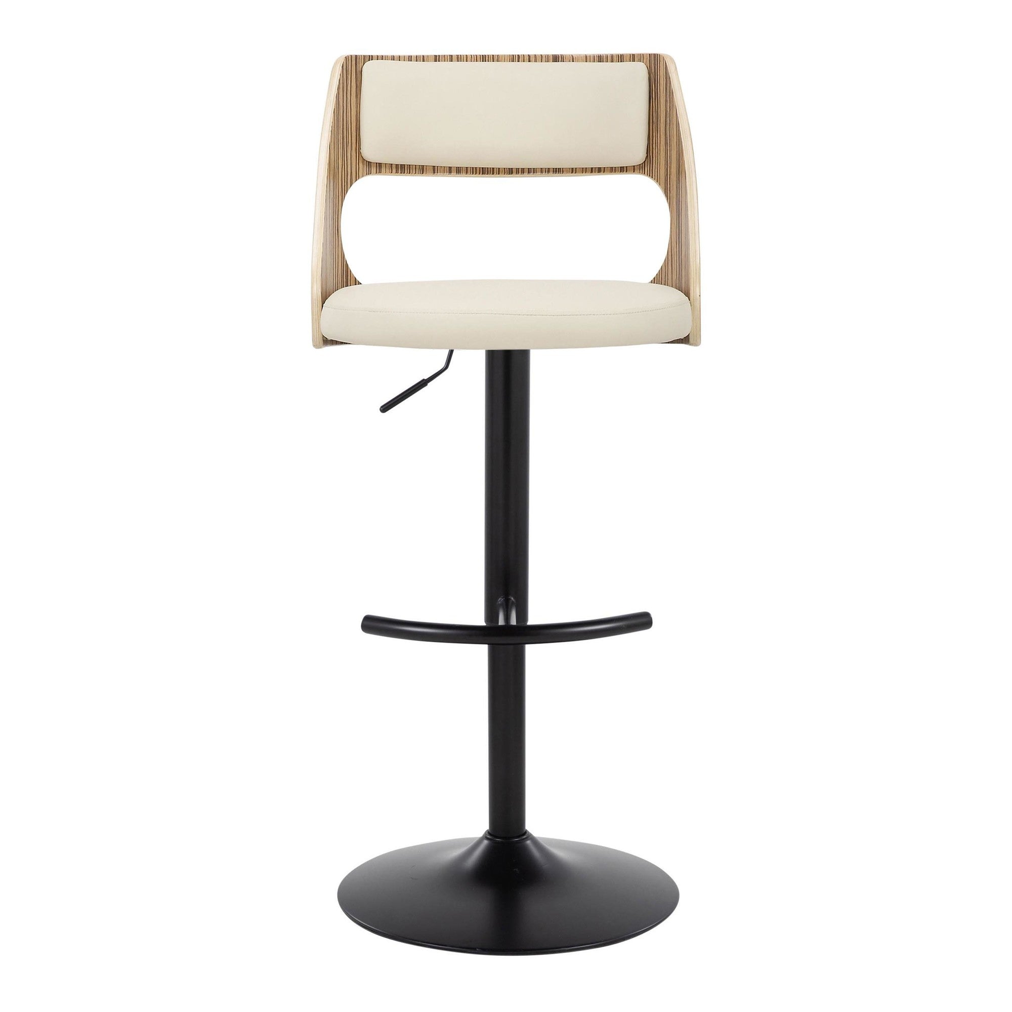 Cecina Adjustable Barstool - Set of 2 - Black Metal, Zebra Wood, Cream PU
