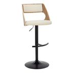 Cecina Adjustable Barstool - Set of 2 - Black Metal, Zebra Wood, Cream PU