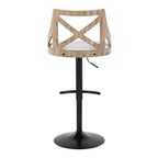 Charlotte Adjustable Barstool - Set of 2 - Black Metal, Whitewashed Wood, Cream Fabric