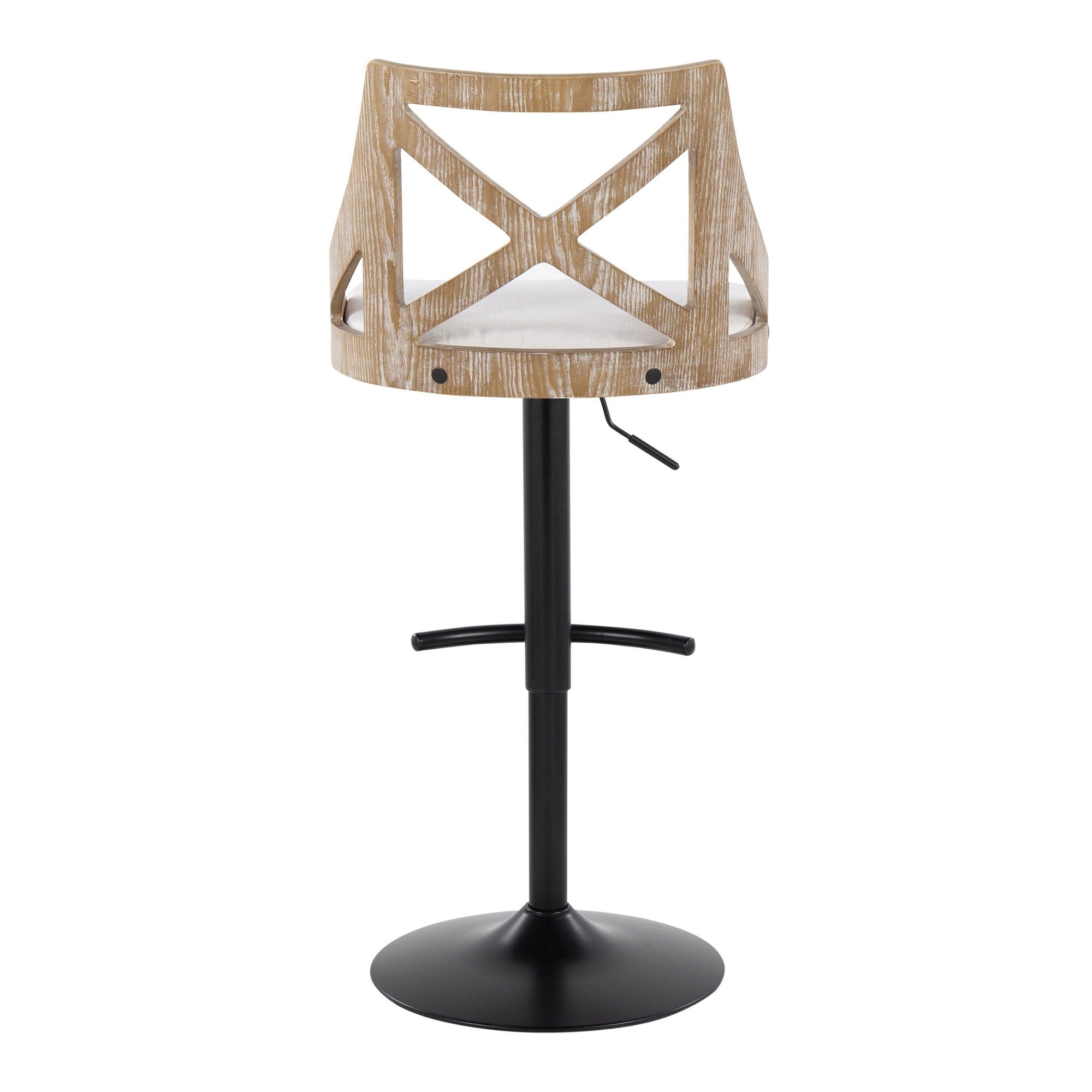 Charlotte Adjustable Barstool - Set of 2 - Black Metal, Whitewashed Wood, Cream Fabric