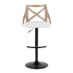 Charlotte Adjustable Barstool - Set of 2 - Black Metal, Whitewashed Wood, Cream Fabric