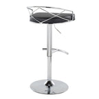 Charlotte Glam Adjustable Barstool - Set of 2 - Chrome Metal, Black PU