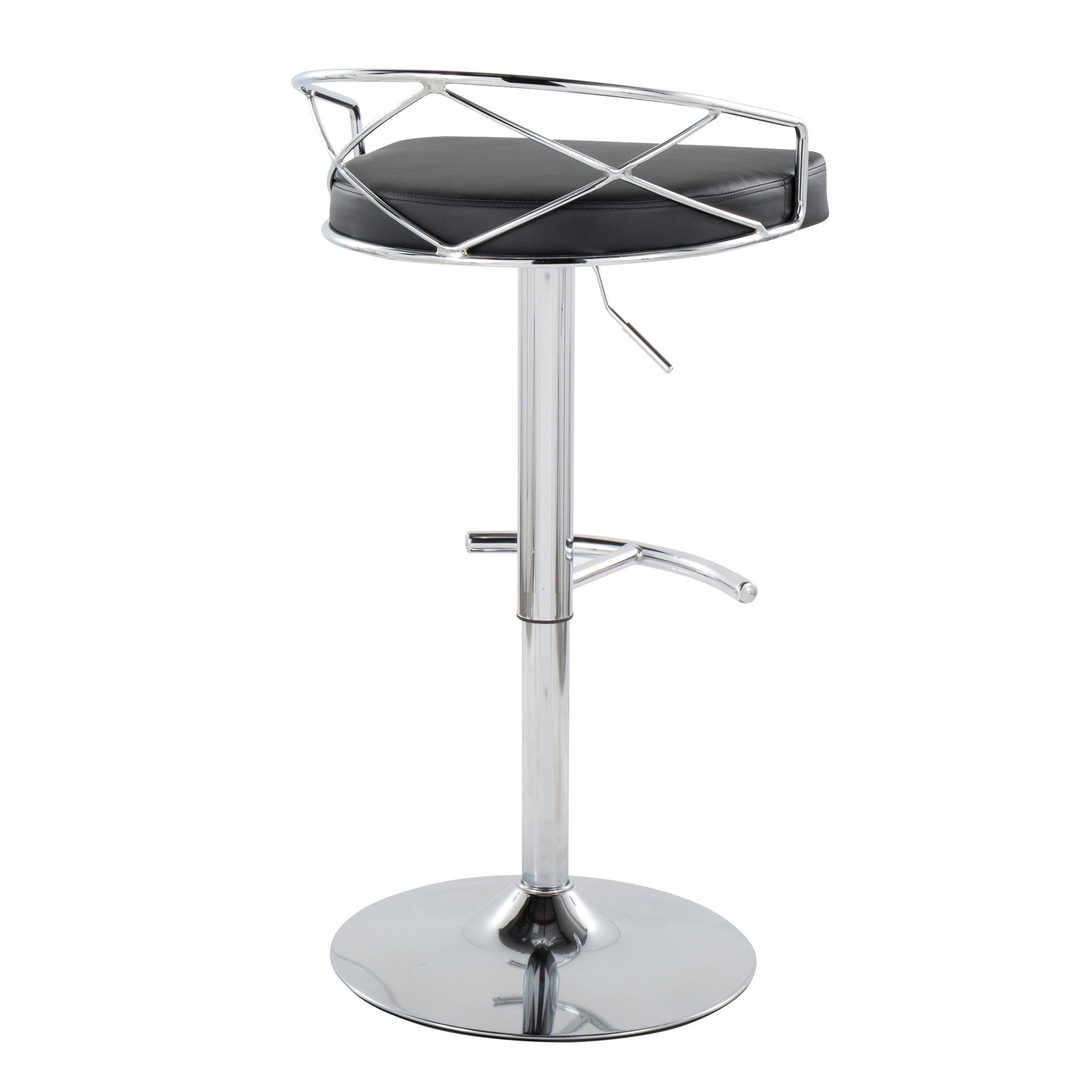 Charlotte Glam Adjustable Barstool - Set of 2 - Chrome Metal, Black PU