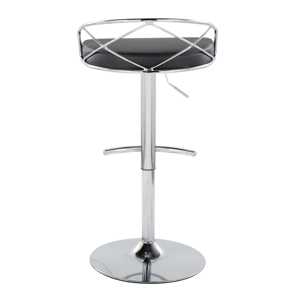 Charlotte Glam Adjustable Barstool - Set of 2 - Chrome Metal, Black PU