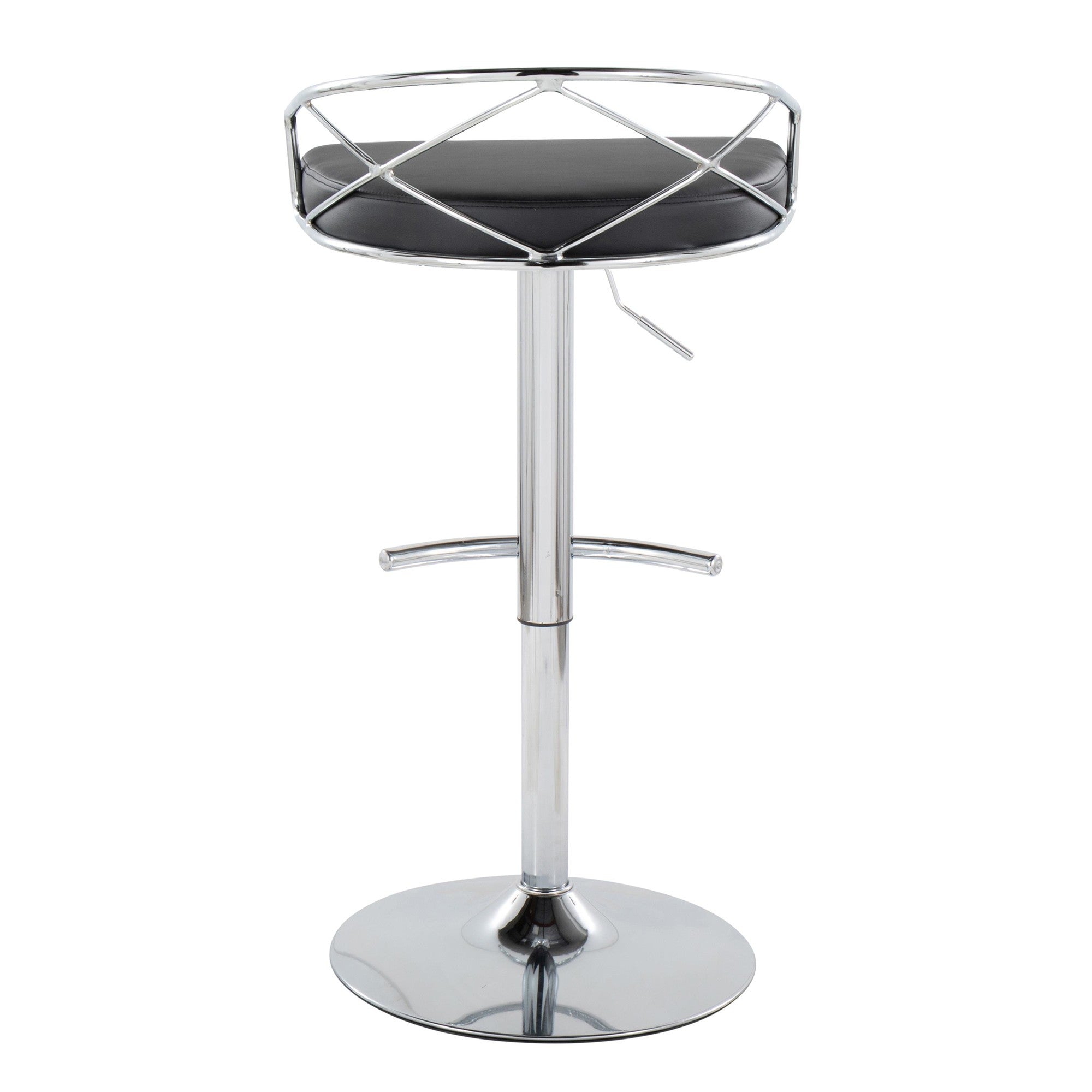Charlotte Glam Adjustable Barstool - Set of 2 - Chrome Metal, Black PU