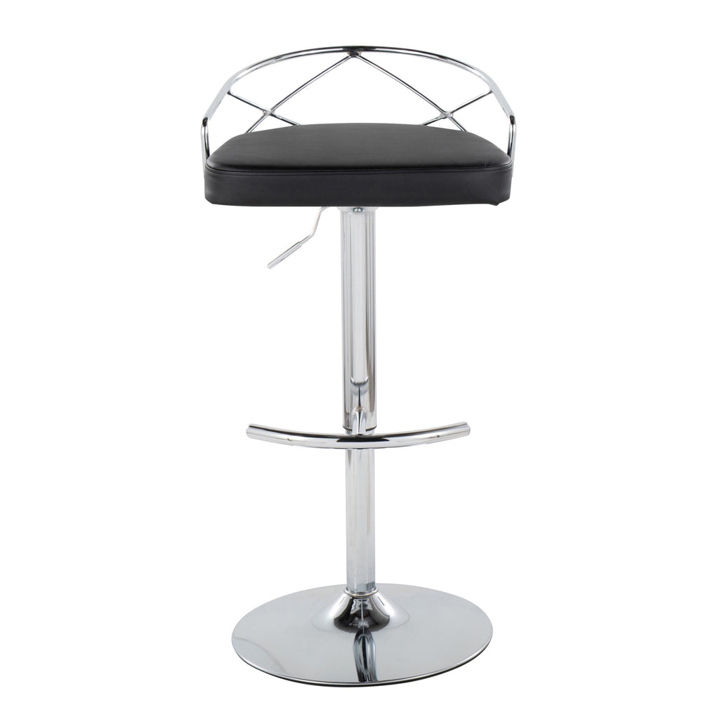 Charlotte Glam Adjustable Barstool - Set of 2 - Chrome Metal, Black PU