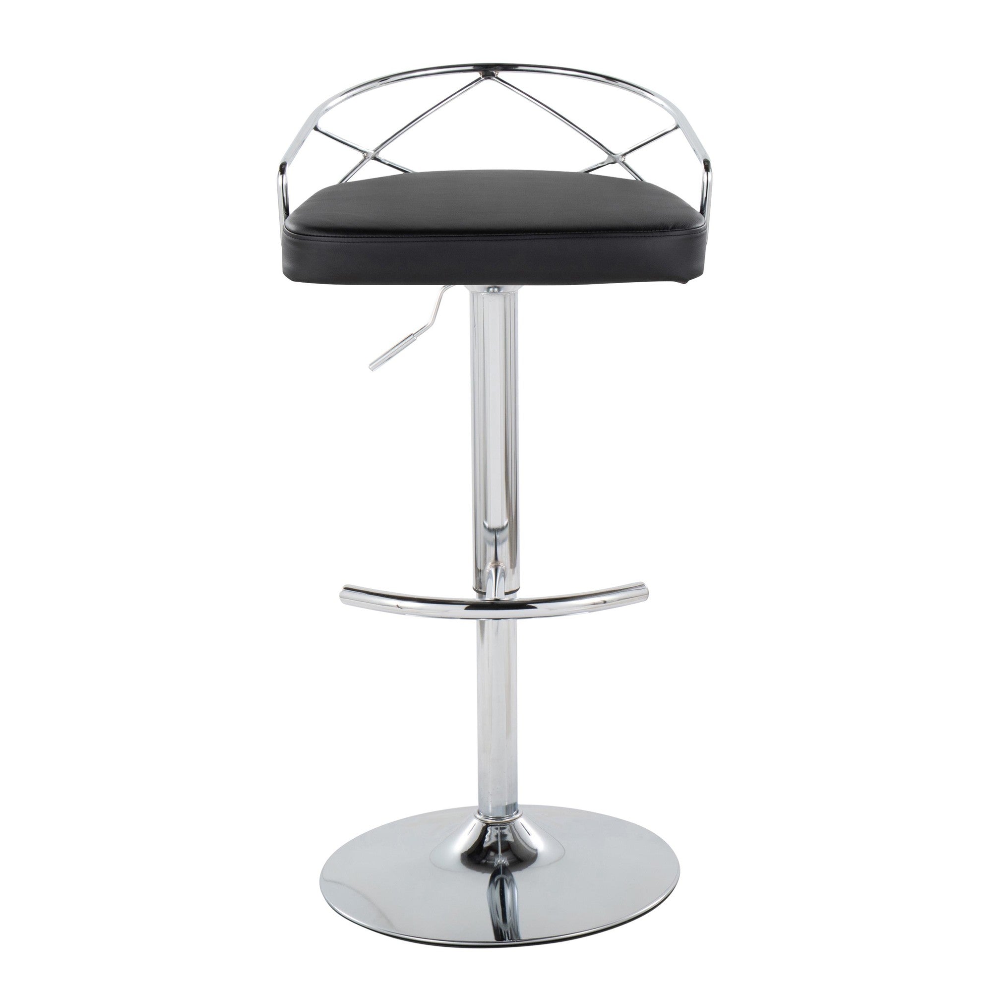Charlotte Glam Adjustable Barstool - Set of 2 - Chrome Metal, Black PU