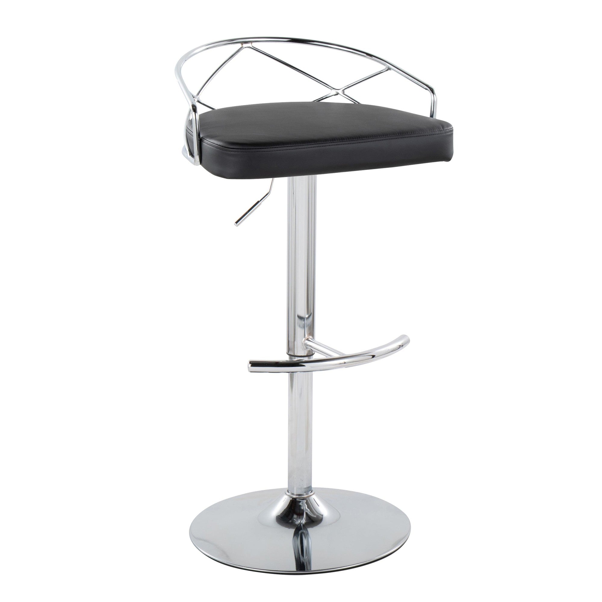 Charlotte Glam Adjustable Barstool - Set of 2 - Chrome Metal, Black PU