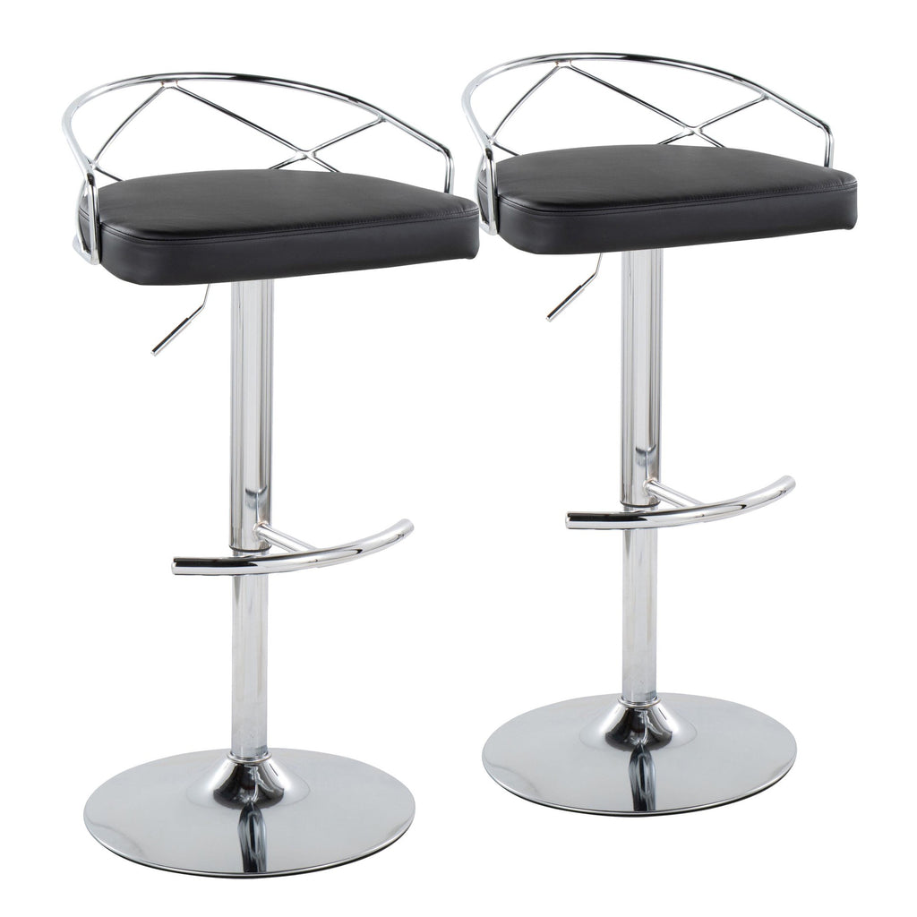 Charlotte Glam Adjustable Barstool - Set of 2 - Chrome Metal, Black PU