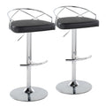 Charlotte Glam Adjustable Barstool - Set of 2 - Chrome Metal, Black PU