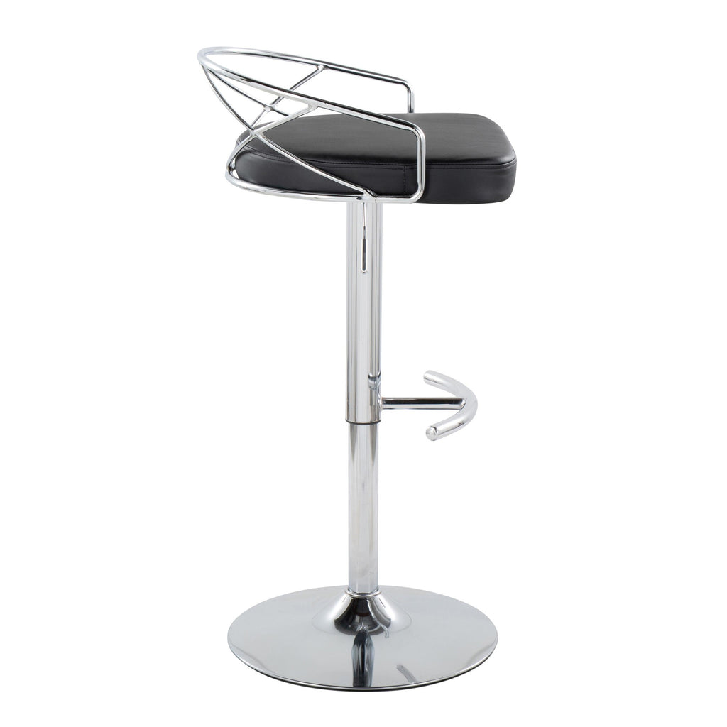 Charlotte Glam Adjustable Barstool - Set of 2 - Chrome Metal, Black PU