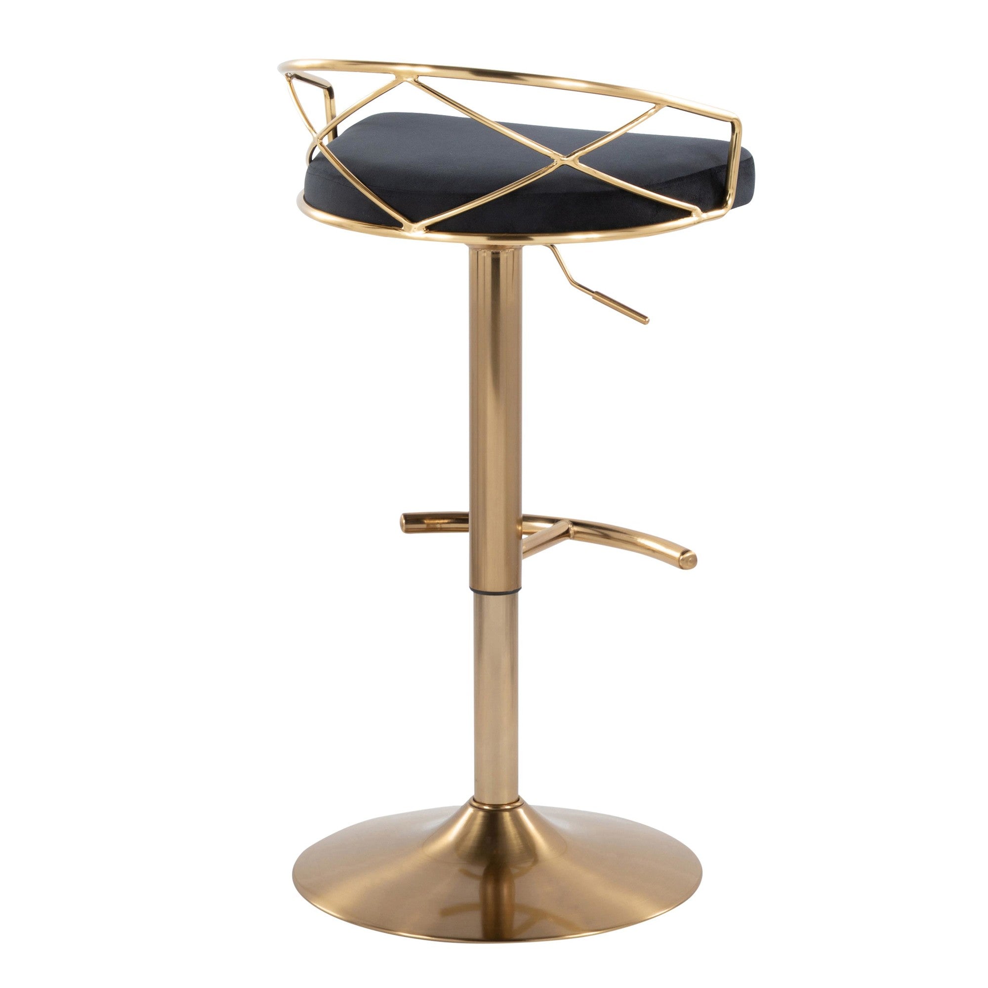 Charlotte Glam Adjustable Barstool - Set of 2 - Gold Metal, Black Velvet