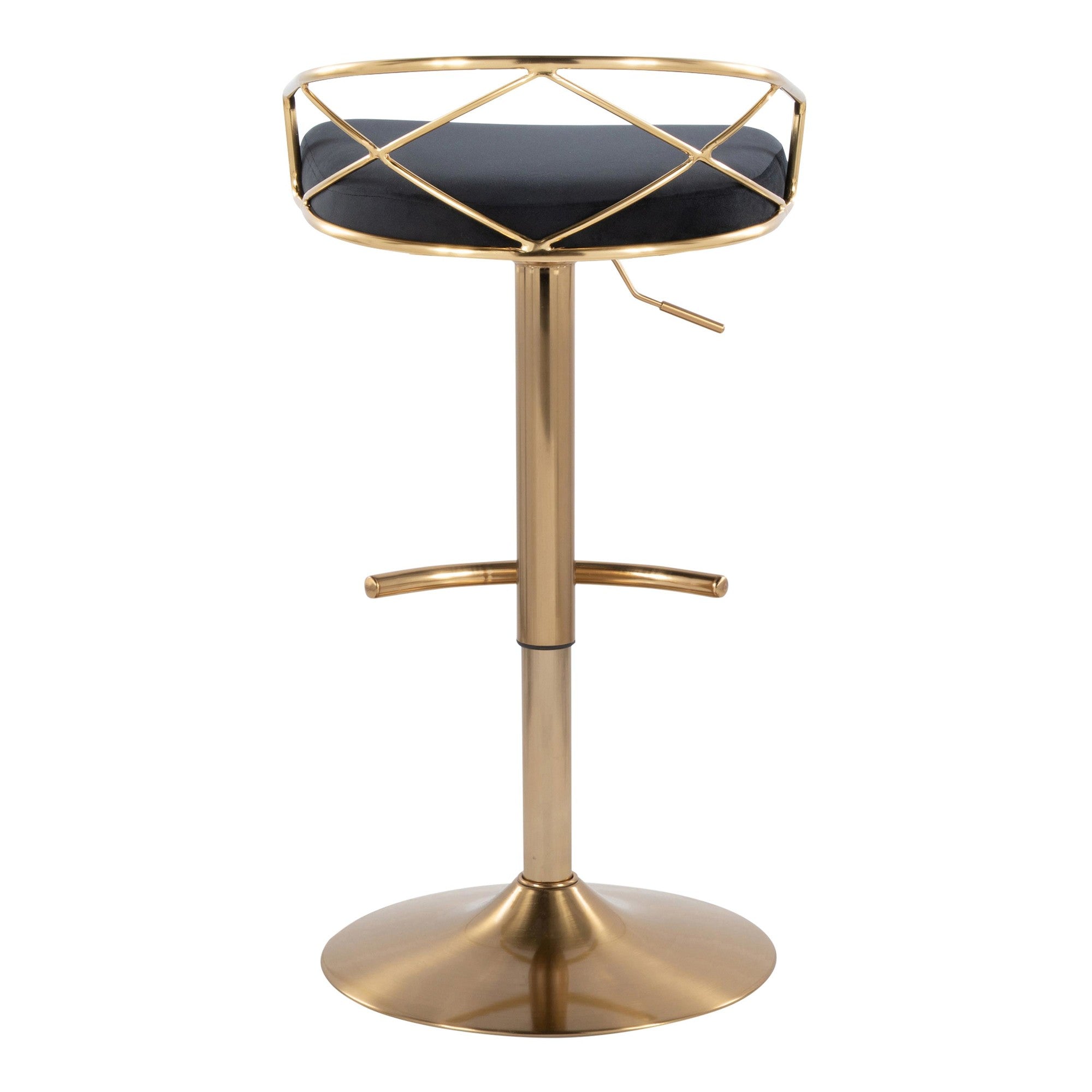 Charlotte Glam Adjustable Barstool - Set of 2 - Gold Metal, Black Velvet