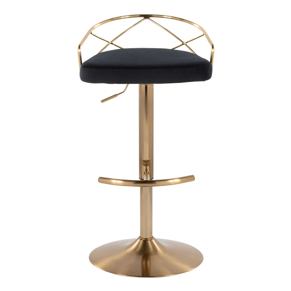 Charlotte Glam Adjustable Barstool - Set of 2 - Gold Metal, Black Velvet