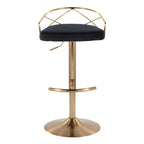 Charlotte Glam Adjustable Barstool - Set of 2 - Gold Metal, Black Velvet