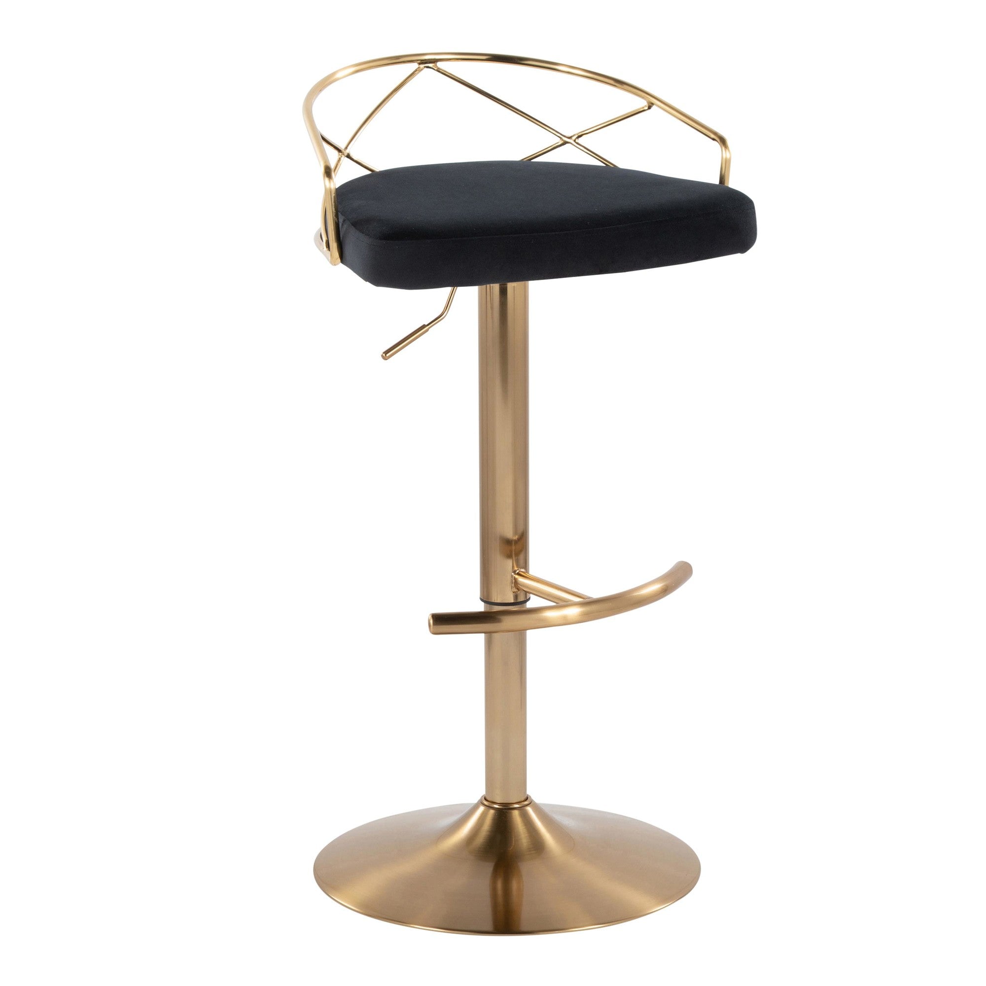 Charlotte Glam Adjustable Barstool - Set of 2 - Gold Metal, Black Velvet