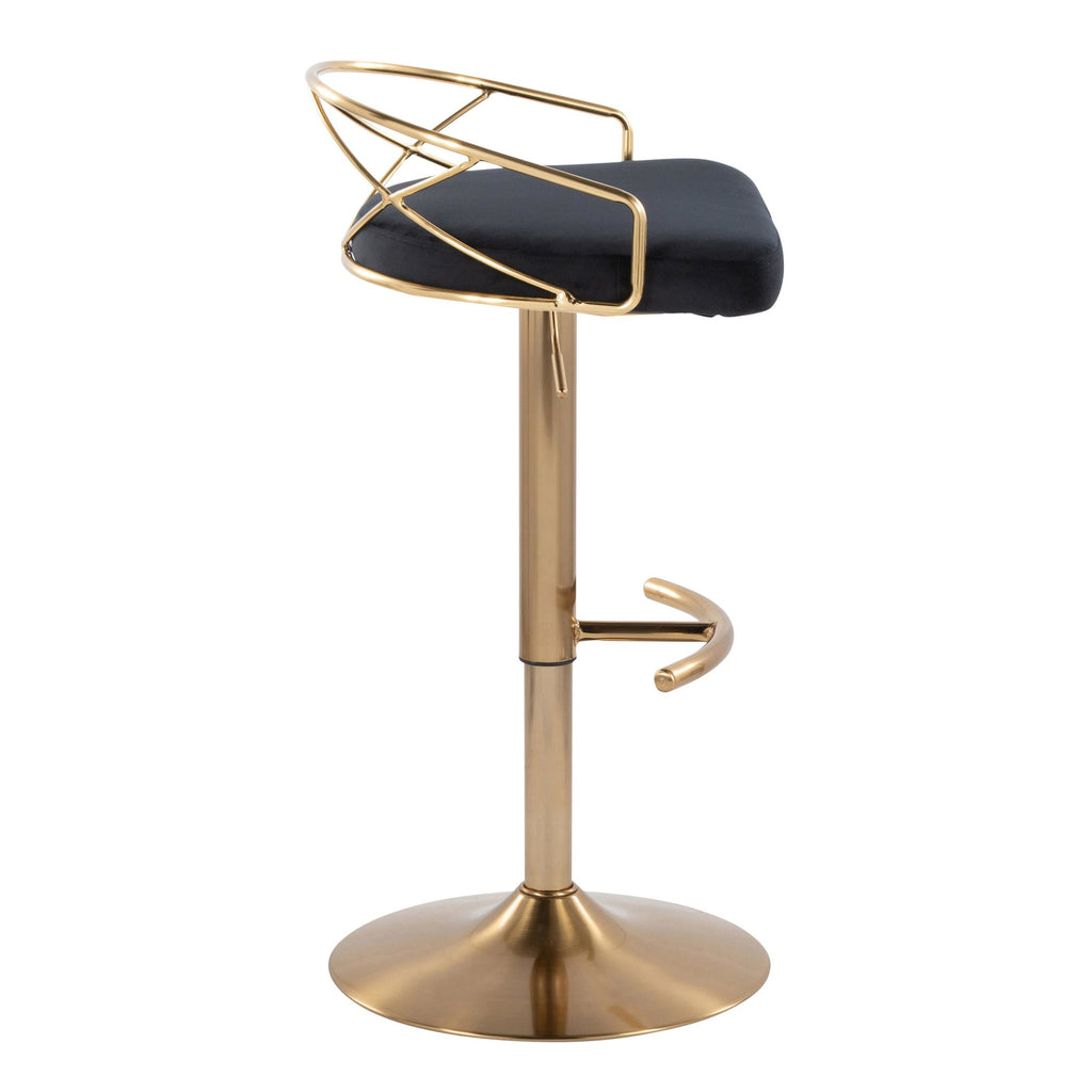 Charlotte Glam Adjustable Barstool - Set of 2 - Gold Metal, Black Velvet