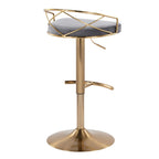 Charlotte Glam Adjustable Barstool - Set of 2 - Gold Metal, Grey Velvet