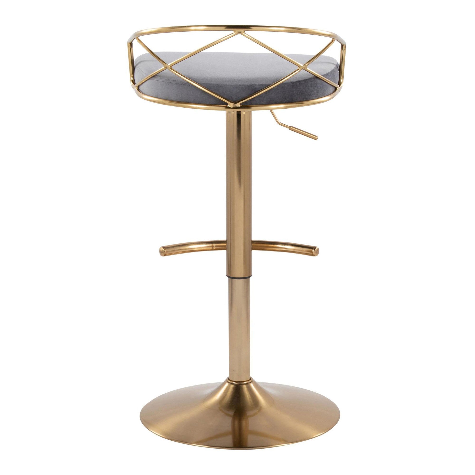 Charlotte Glam Adjustable Barstool - Set of 2 - Gold Metal, Grey Velvet