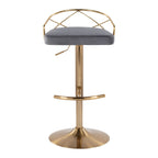 Charlotte Glam Adjustable Barstool - Set of 2 - Gold Metal, Grey Velvet