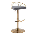 Charlotte Glam Adjustable Barstool - Set of 2 - Gold Metal, Grey Velvet