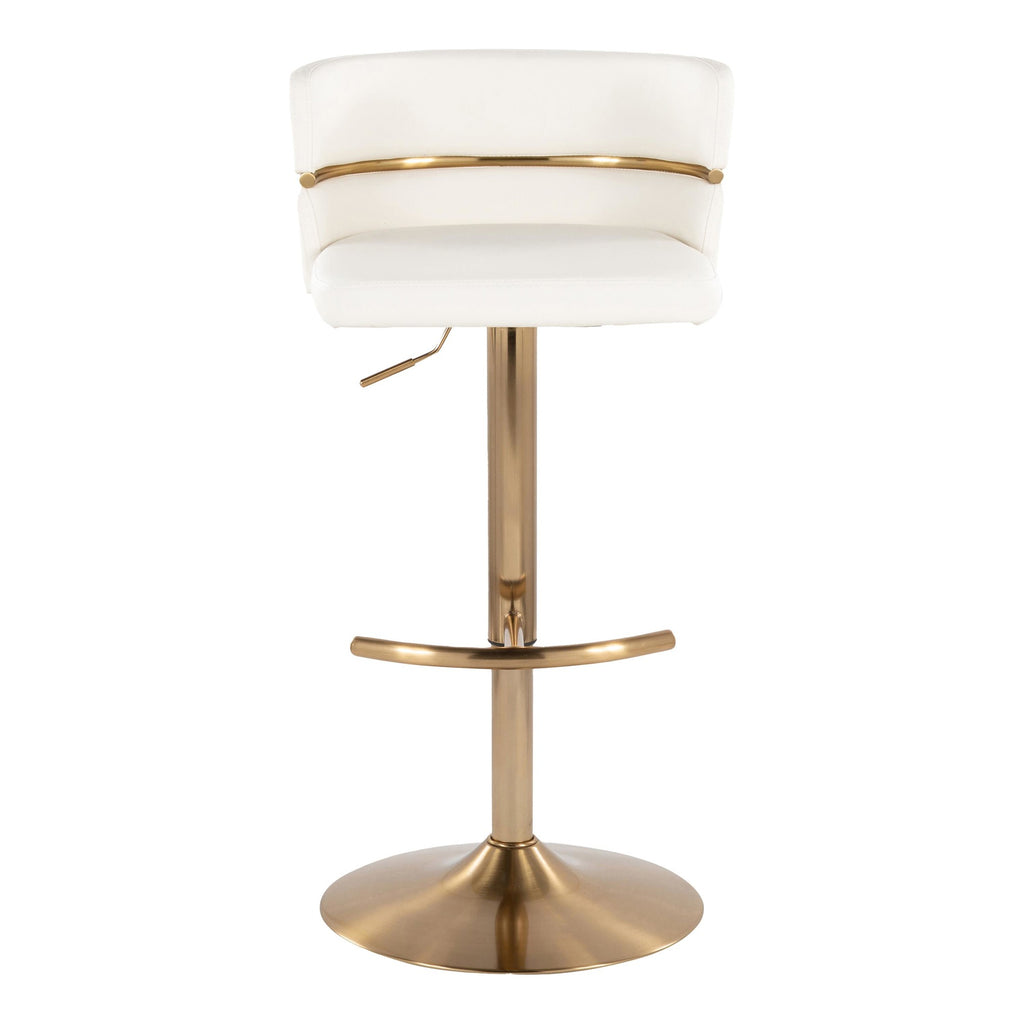 Cinch Adjustable Barstool - Set of 2 - Gold Metal, White PU
