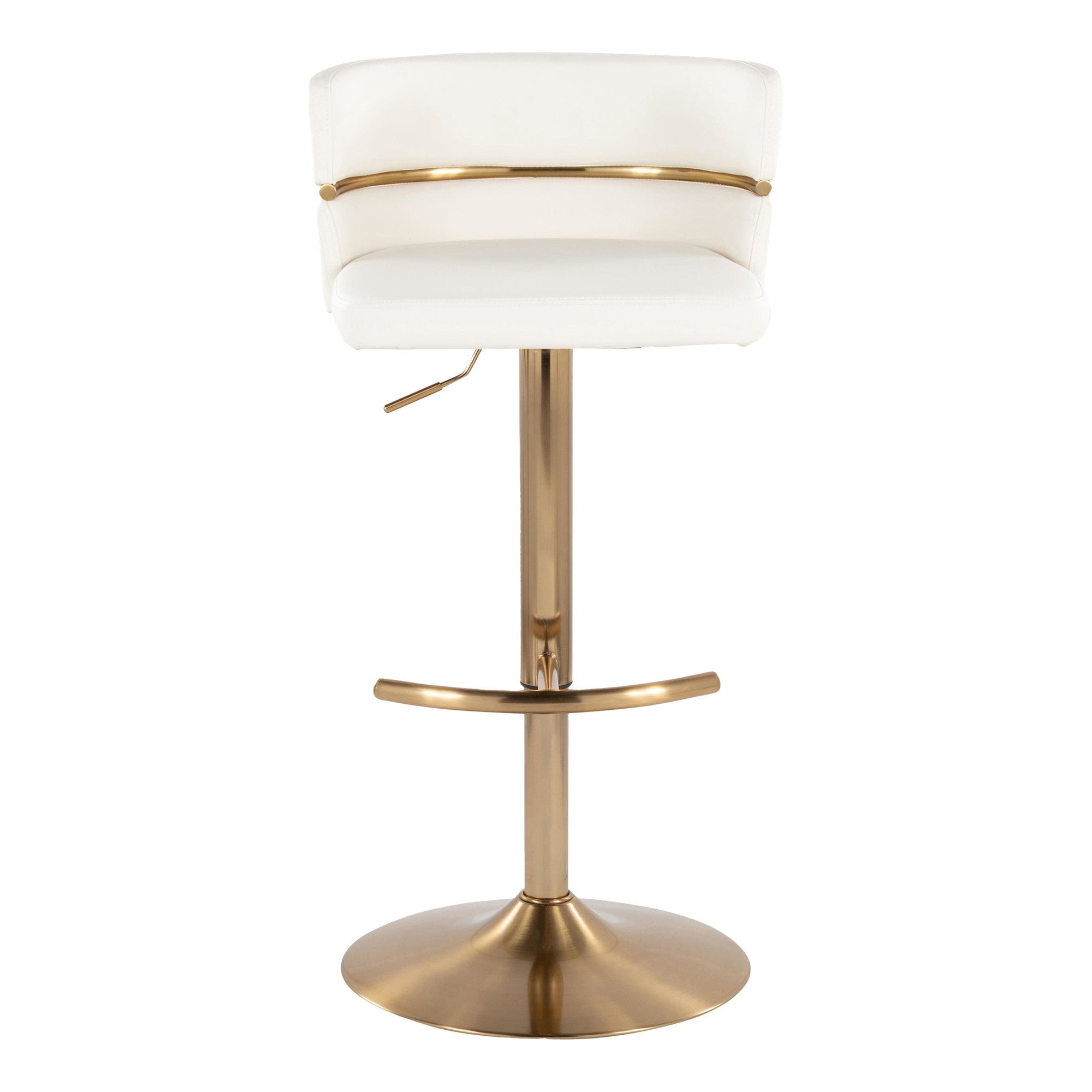 Cinch Adjustable Barstool - Set of 2 - Gold Metal, White PU
