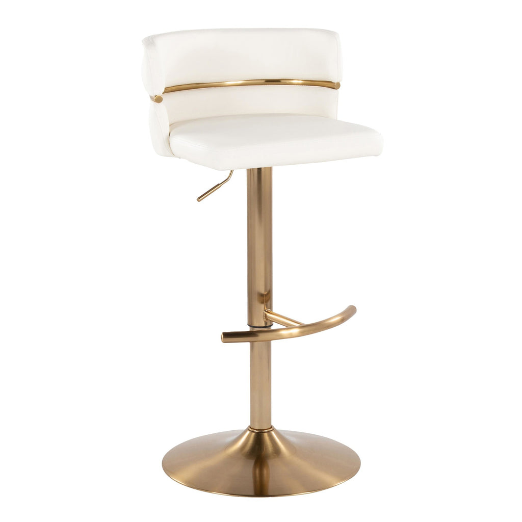 Cinch Adjustable Barstool - Set of 2 - Gold Metal, White PU