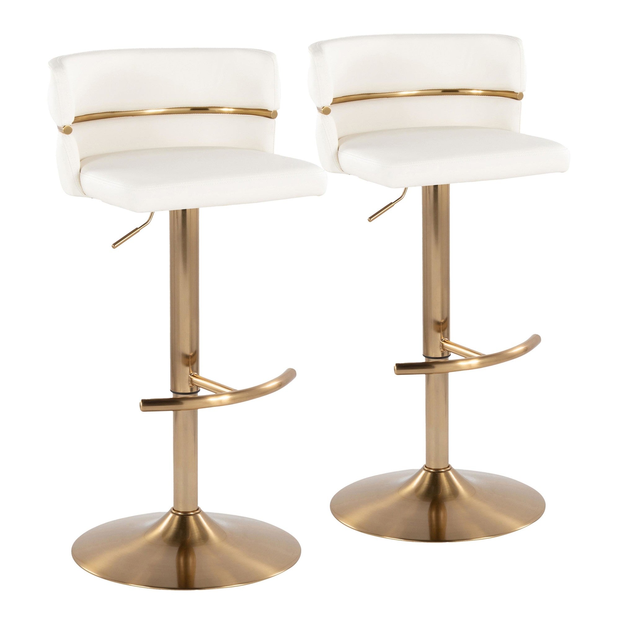 Cinch Adjustable Barstool - Set of 2 - Gold Metal, White PU