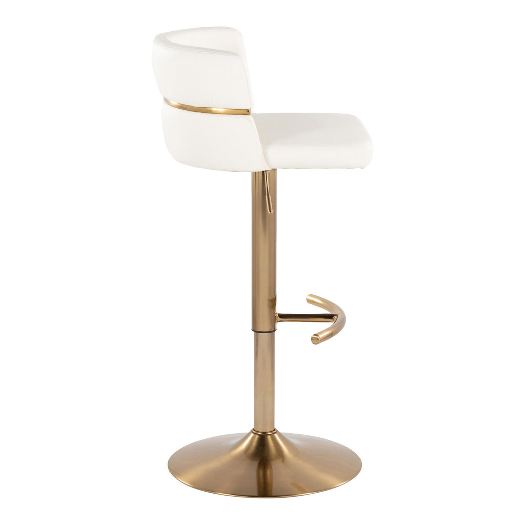 Cinch Adjustable Barstool - Set of 2 - Gold Metal, White PU