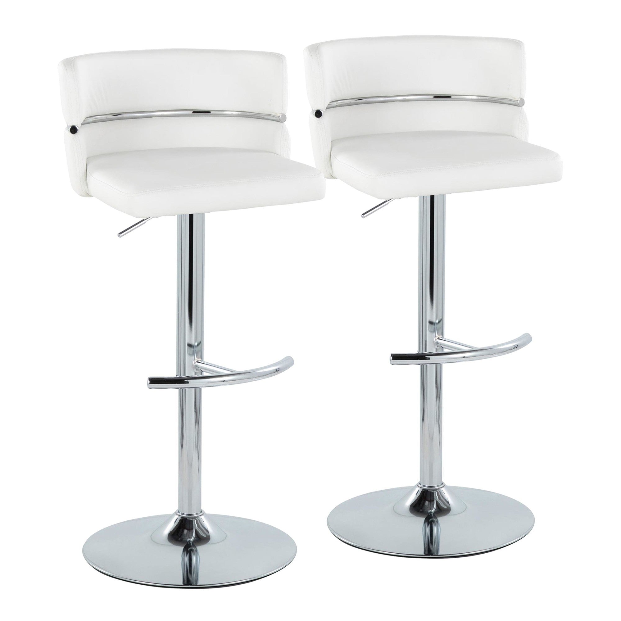 Cinch Adjustable Barstool - Set of 2 - Chrome Metal, White PU