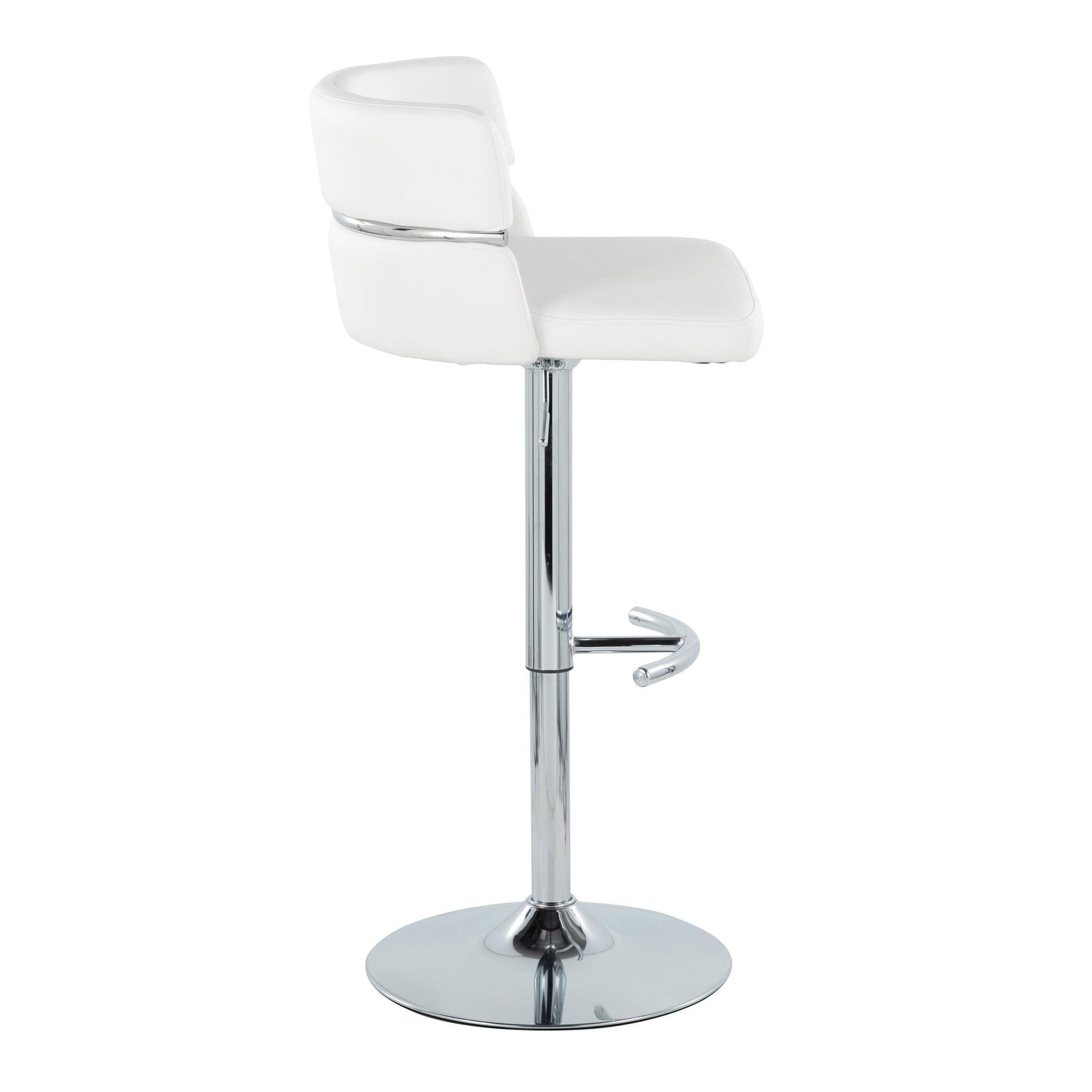 Cinch Adjustable Barstool - Set of 2 - Chrome Metal, White PU