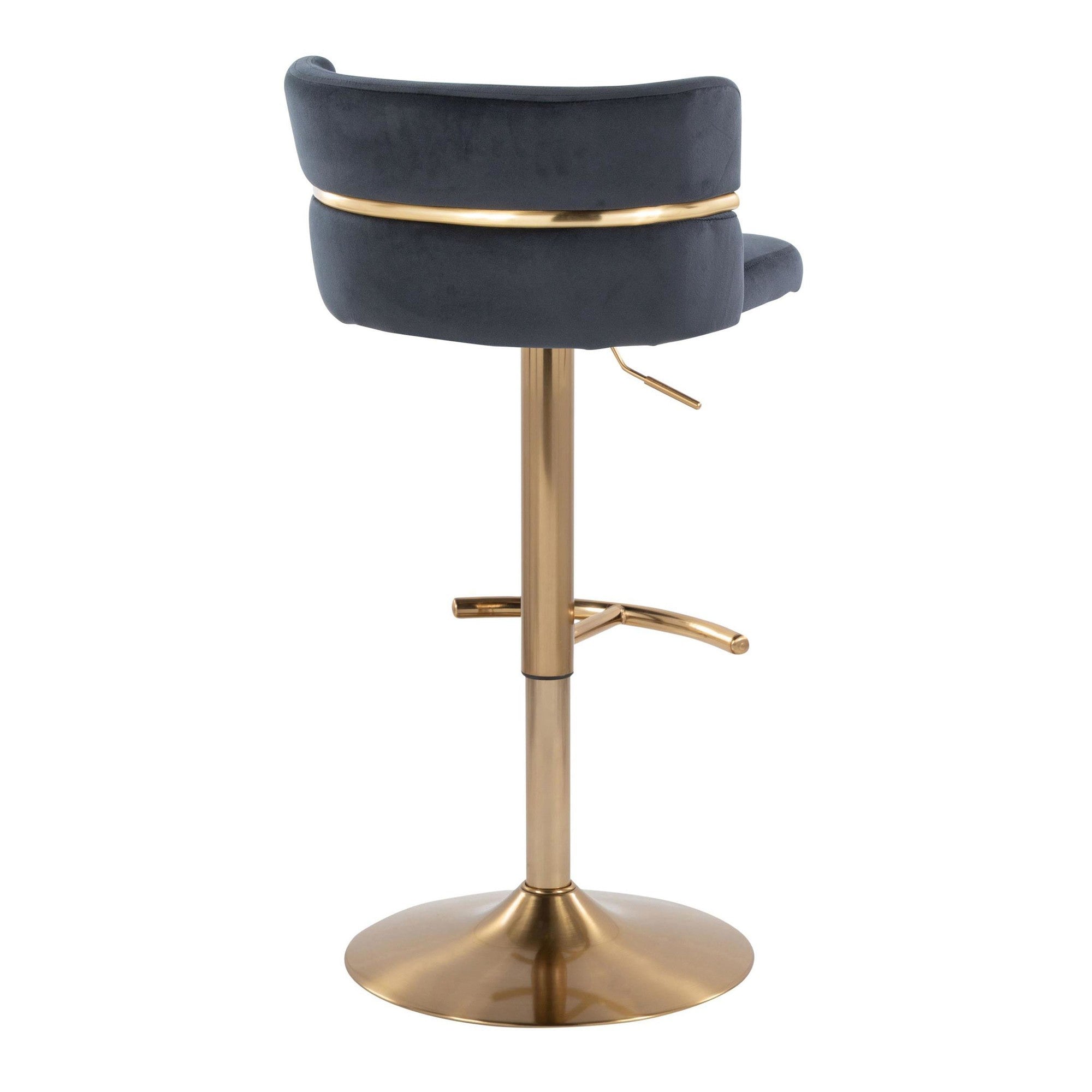 Cinch Adjustable Barstool - Set of 2 - Gold Metal, Black Velvet