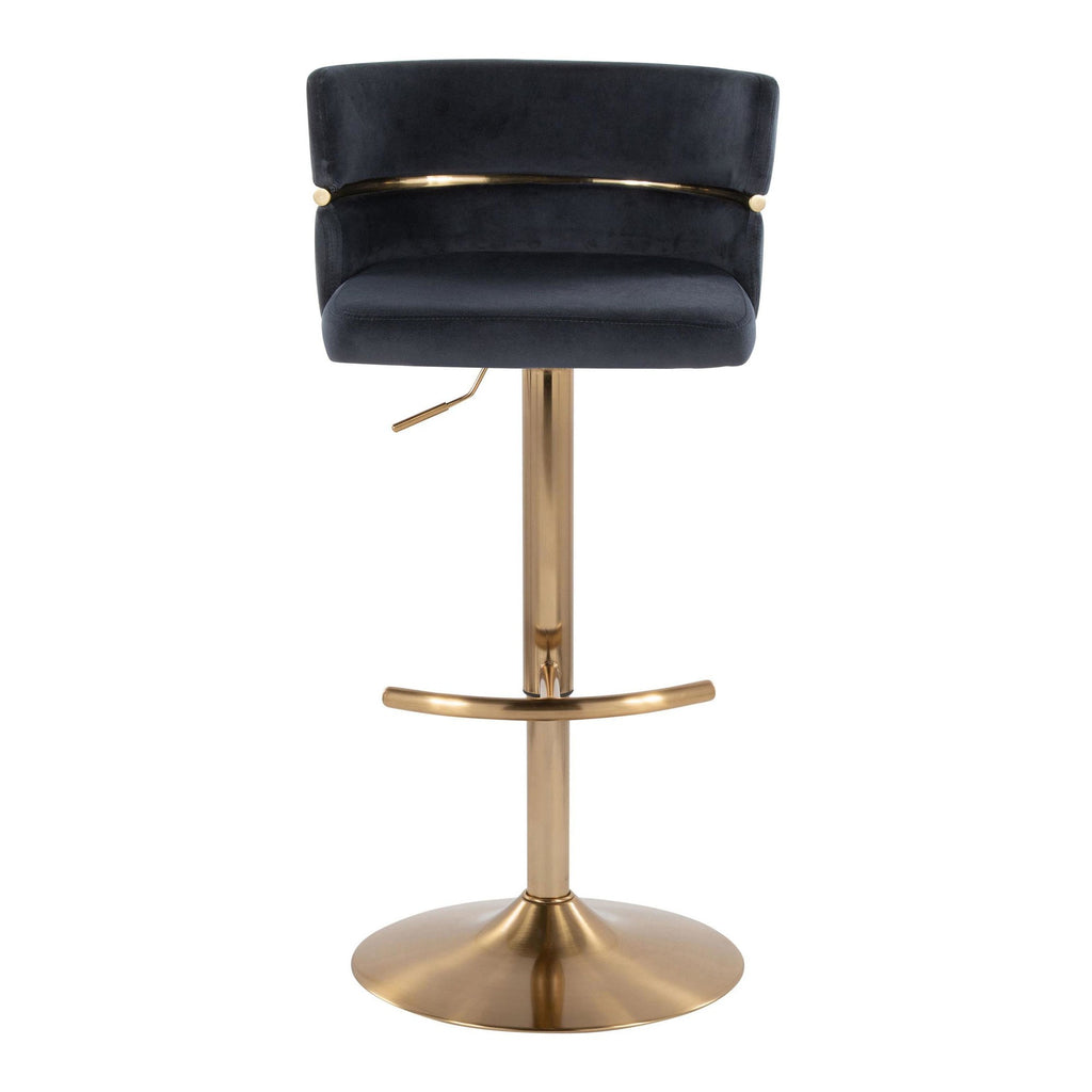 Cinch Adjustable Barstool - Set of 2 - Gold Metal, Black Velvet