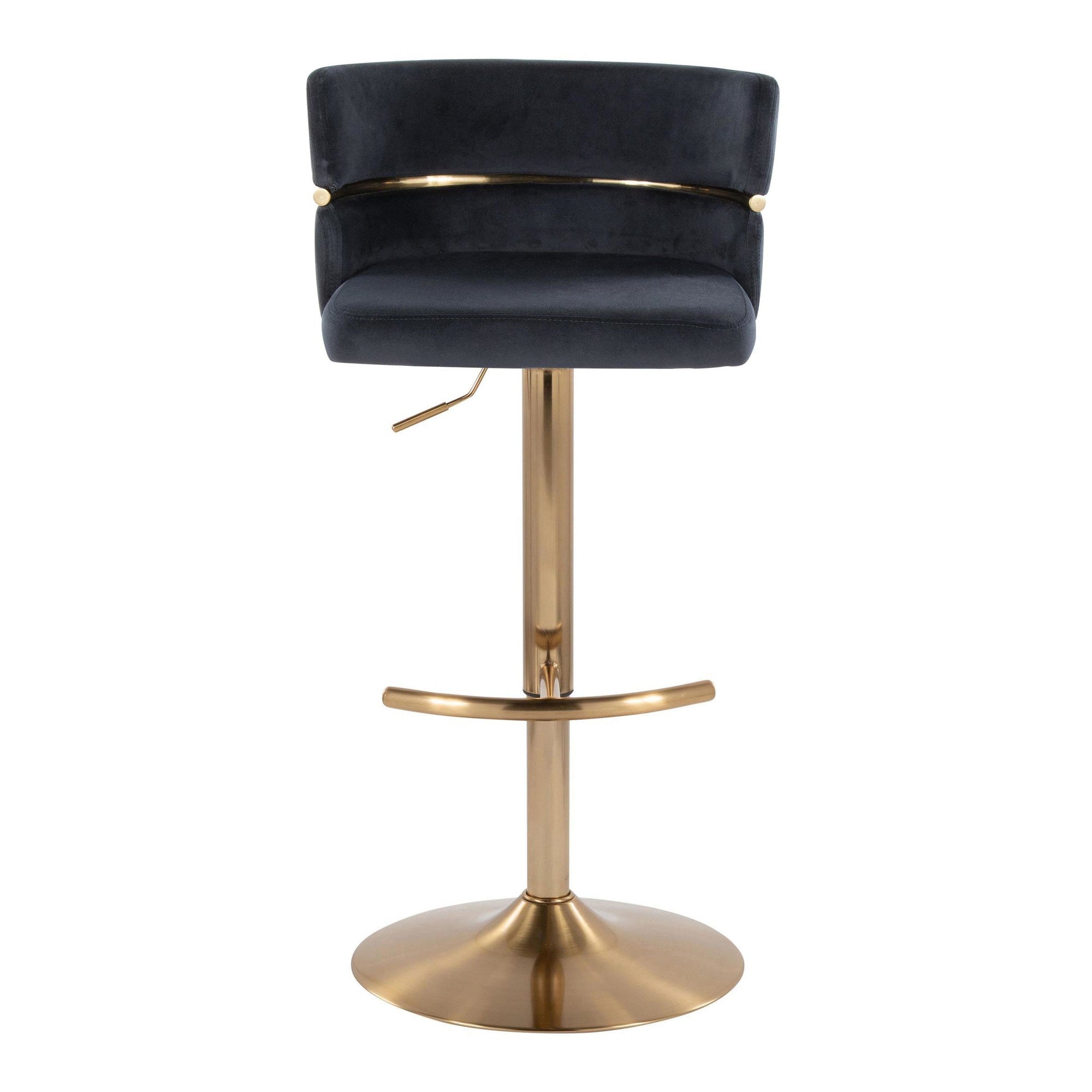 Cinch Adjustable Barstool - Set of 2 - Gold Metal, Black Velvet