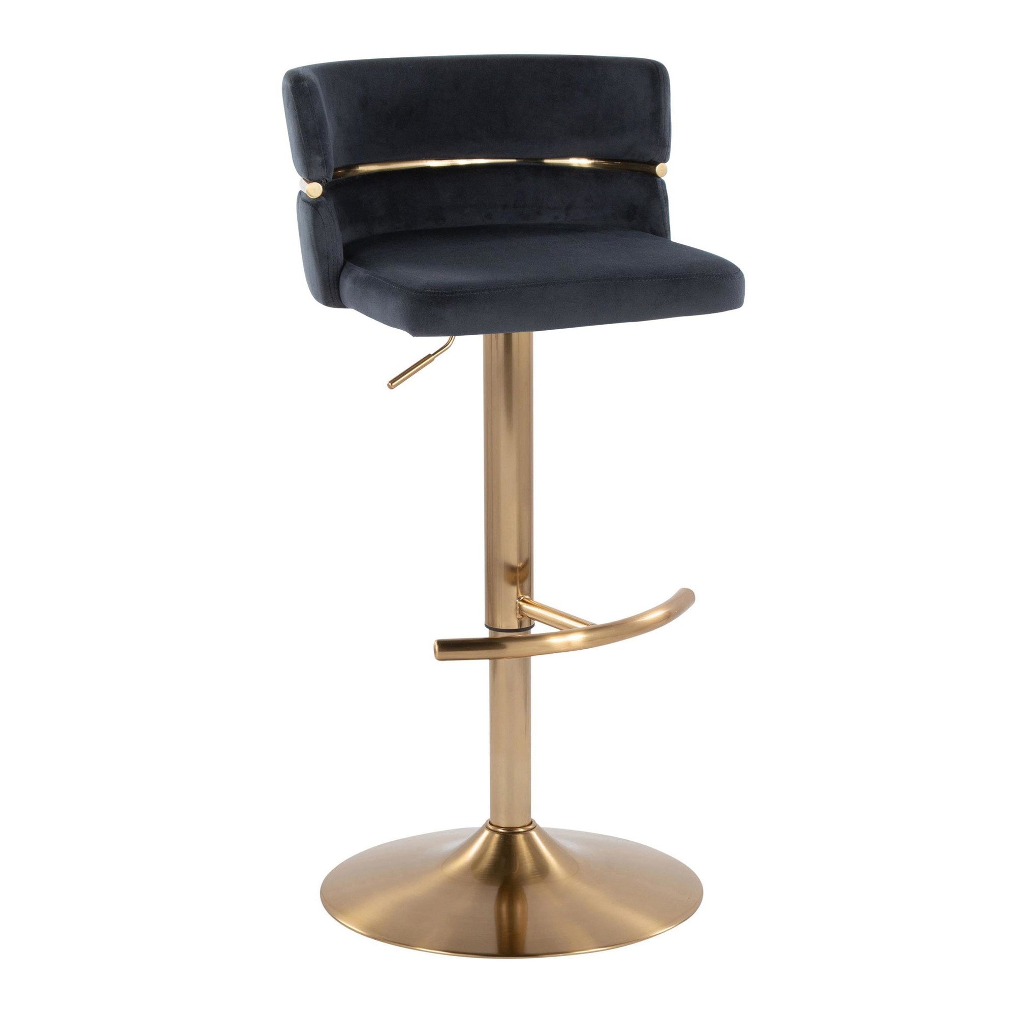 Cinch Adjustable Barstool - Set of 2 - Gold Metal, Black Velvet