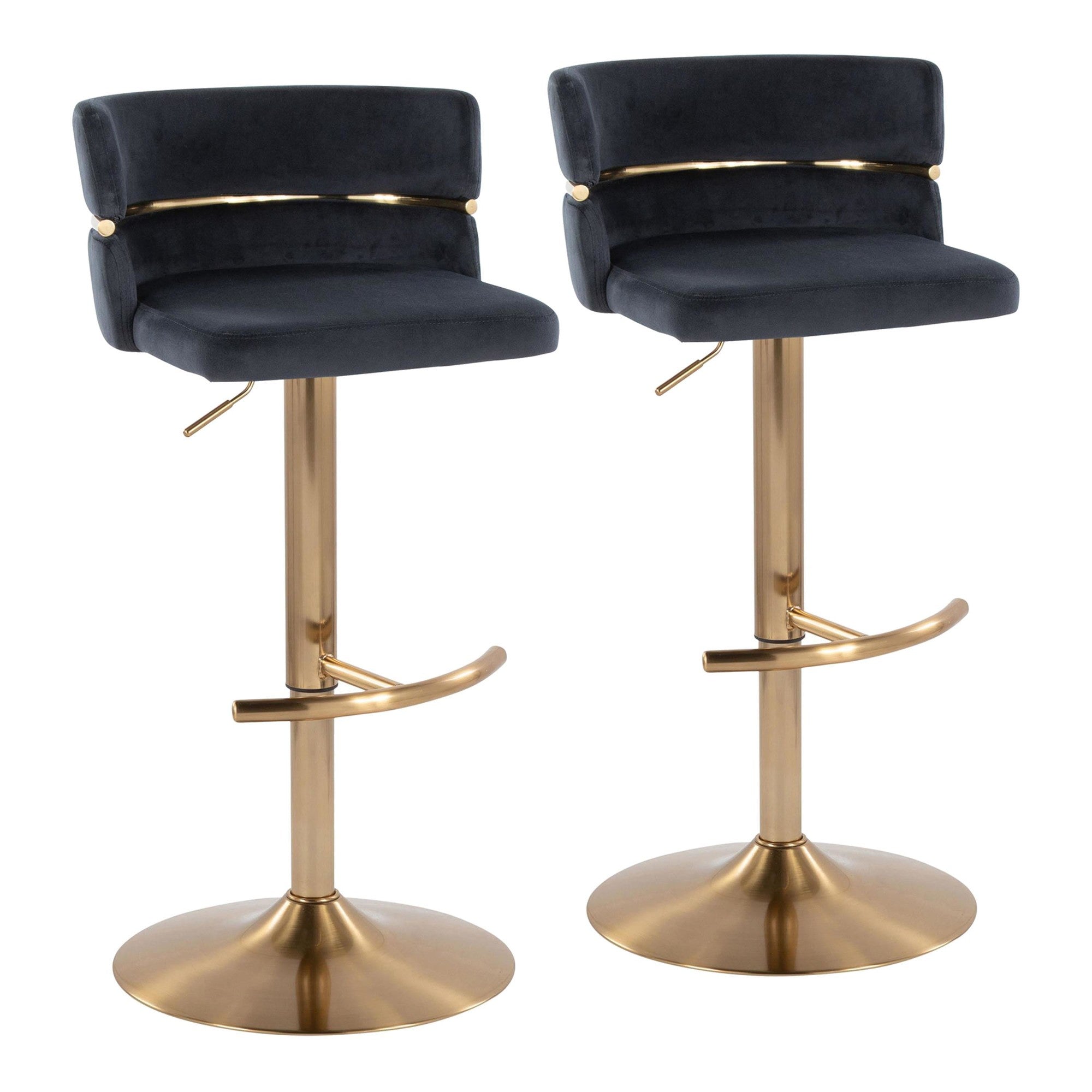 Cinch Adjustable Barstool - Set of 2 - Gold Metal, Black Velvet