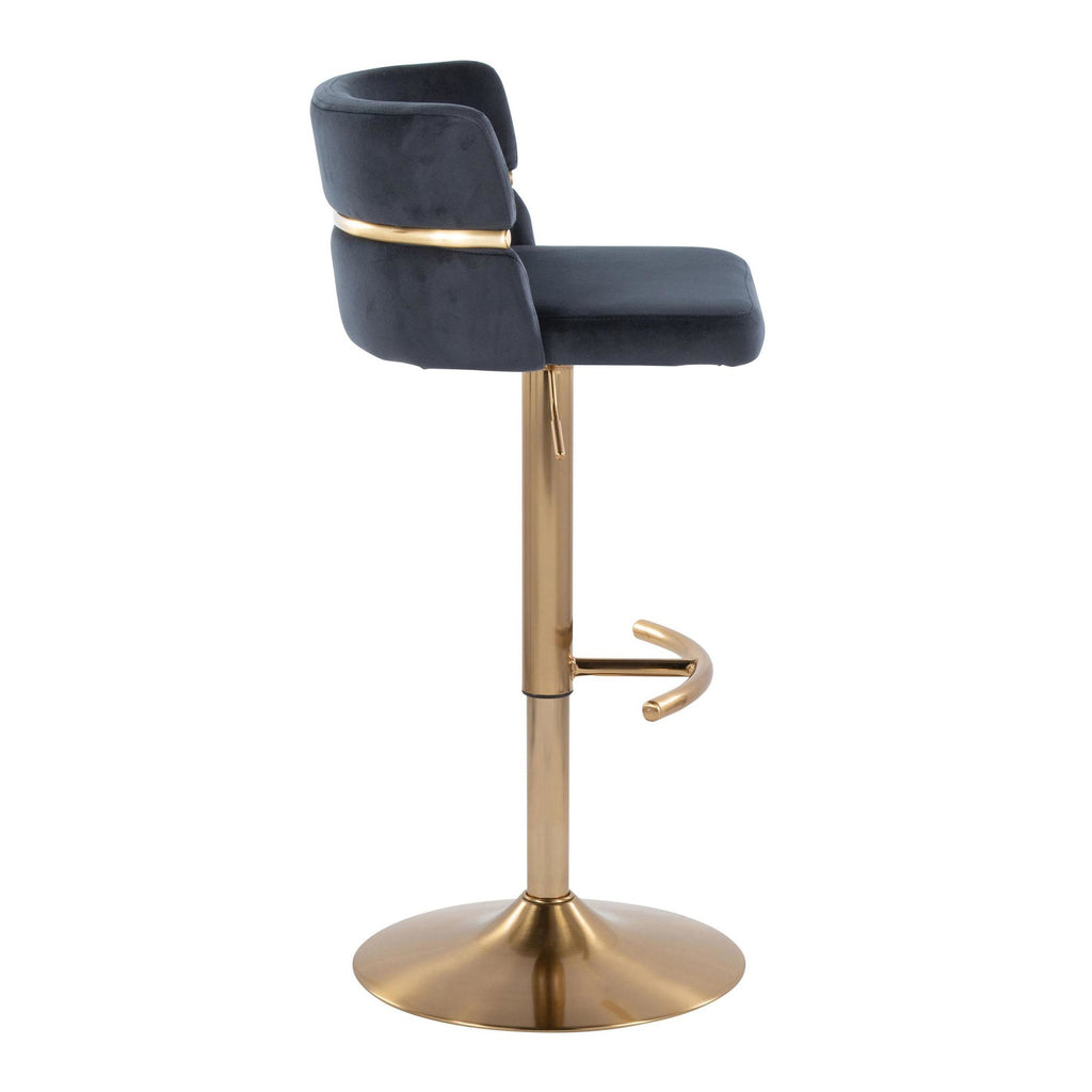 Cinch Adjustable Barstool - Set of 2 - Gold Metal, Black Velvet