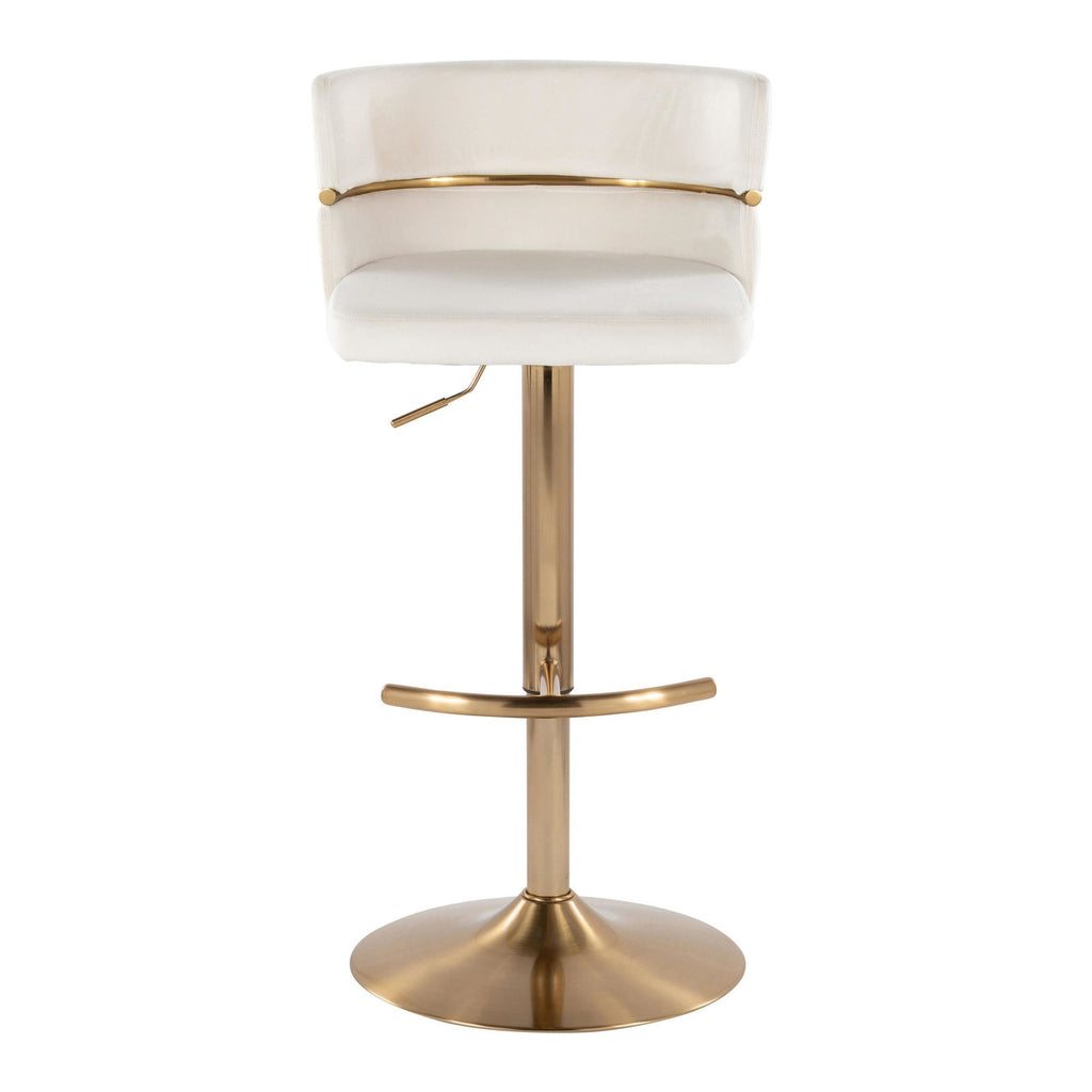 Cinch Adjustable Barstool - Set of 2 - Gold Metal, Cream Velvet