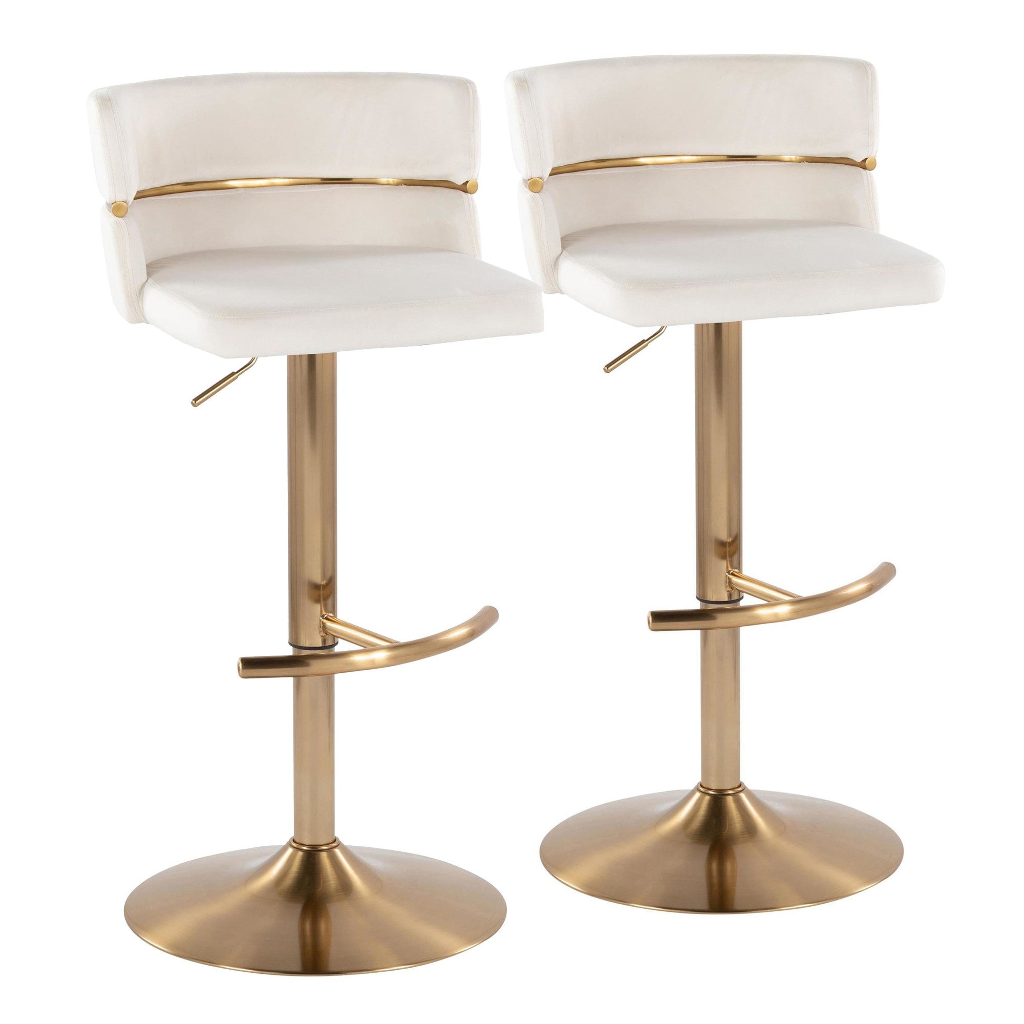 Cinch Adjustable Barstool - Set of 2 - Gold Metal, Cream Velvet