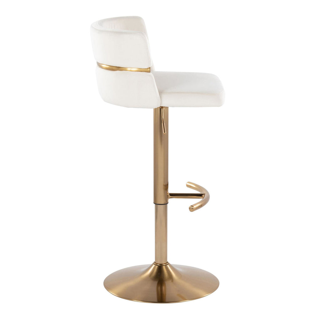 Cinch Adjustable Barstool - Set of 2 - Gold Metal, Cream Velvet