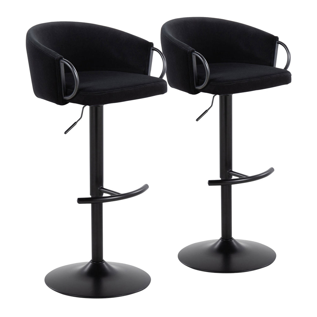 Claire Adjustable Barstool – Set of 2 - Black Metal, Black Velvet