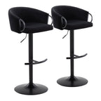 Claire Adjustable Barstool – Set of 2 - Black Metal, Black Velvet