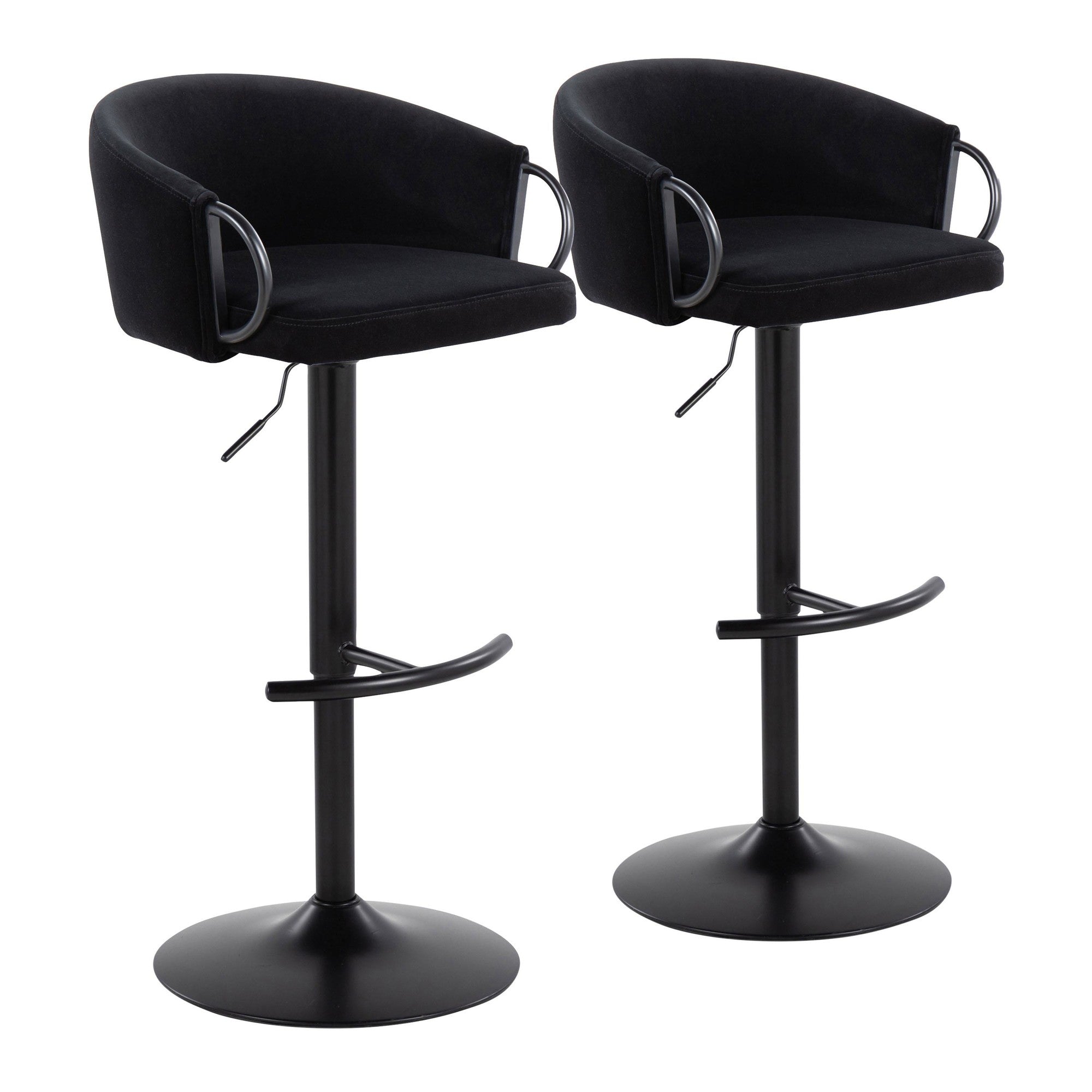 Claire Adjustable Barstool – Set of 2 - Black Metal, Black Velvet