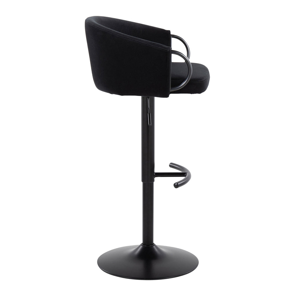 Claire Adjustable Barstool – Set of 2 - Black Metal, Black Velvet