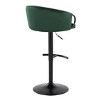Claire Adjustable Barstool – Set of 2 - Black Metal, Green Velvet