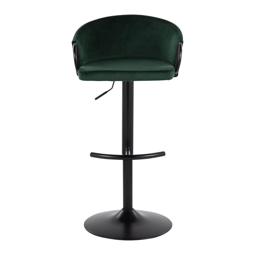 Claire Adjustable Barstool – Set of 2 - Black Metal, Green Velvet